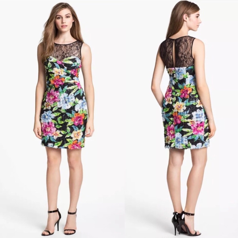 Aidan Mattox Textured Floral Print Sheath Dress